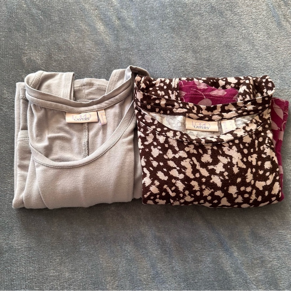 LOGO by Lori Goldstein 2 Pieces Bundle Grey Brown Jersey Knit Tank Tops Size XS